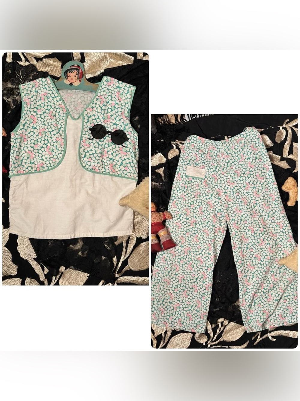 1930s art deco rare 2-piece beach pajamas lounge set floral cotton
